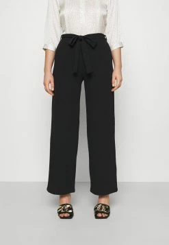 Anna Field Belted Wide Leg Trousers - Pantalones - Black, Mujer