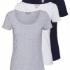 Anna Field 3 PACK - Camiseta Básica - White/navy/light Grey Melange, Mujer