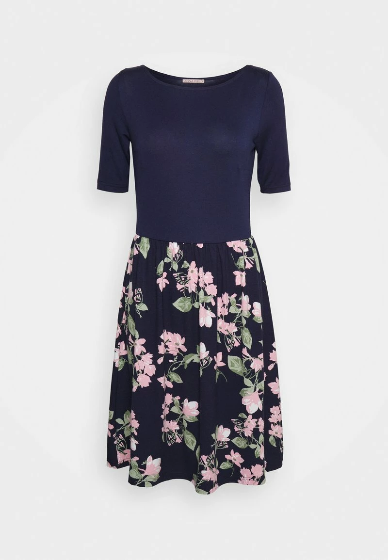 Anna Field BOAT NECK PRINT DRESS WITH SOLID SKIRT - Vestido Ligero - Dark Blue, Mujer 3 Anna Field BOAT NECK PRINT DRESS WITH SOLID SKIRT - Vestido Ligero - Dark Blue, Mujer