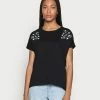 Anna Field MANDALA DITSY FLOWER SHOULDER TEE - Camiseta Estampada - Black, Mujer