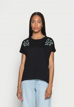 Anna Field MANDALA DITSY FLOWER SHOULDER TEE - Camiseta Estampada - Black, Mujer
