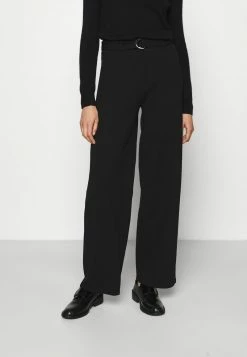 Anna Field BELTED FLARED LEG PANTS - Pantalones - Black, Mujer