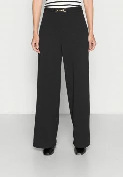 Anna Field WIDE LEG PANTS WITH DETAIL - Pantalones - Black, Mujer