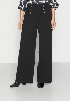 Anna Field BUTTON WAIST WIDE LEG PANTS - Pantalones - Black, Mujer
