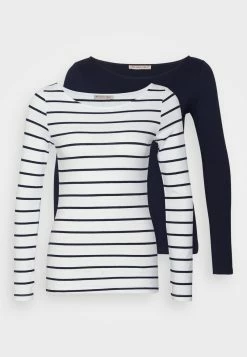 Anna Field 2 PACK - Camiseta De Manga Larga - White/navy, Mujer