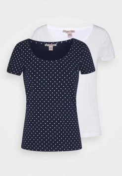 Anna Field 2ER PACK - Camiseta Estampada - Navy/white, Mujer