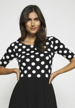 Anna Field BOAT NECK PRINT DRESS WITH SOLID SKIRT - Vestido Ligero - Black/white, Mujer -ANNA FIELD Ventas a03c8061d73243bb975e1f21cb1df6b5