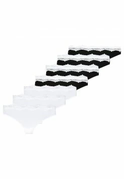 Anna Field CANDY 7 PACK THONG - COTTON/ LACE - Tanga - White/black, Mujer