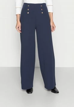 Anna Field BUTTON WAIST WIDE LEG PANTS - Pantalones - Dark Blue, Mujer