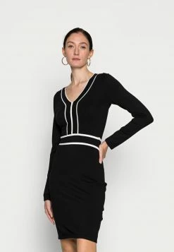 Anna Field V NECKLINE CONTRAST COLOR DRESS - Vestido De Punto - Black/white, Mujer
