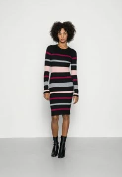 Anna Field REGULAR FIT STRIPES DRESS - Vestido De Punto - Black/red/pink, Mujer